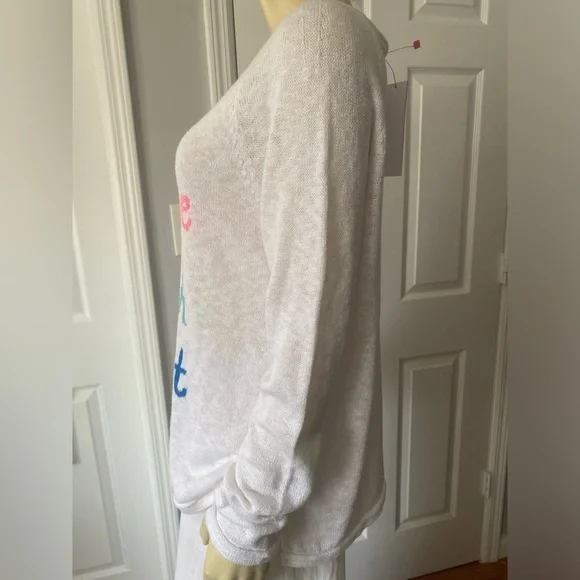 Lilly Pulitzer White Sweater with Colorful Text  COFFEE BEACH REPEAT/ Size L - Picture 8 of 10